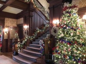 European Tea Room grand stair decorated for Christmas Alexander Mansion Dallas
