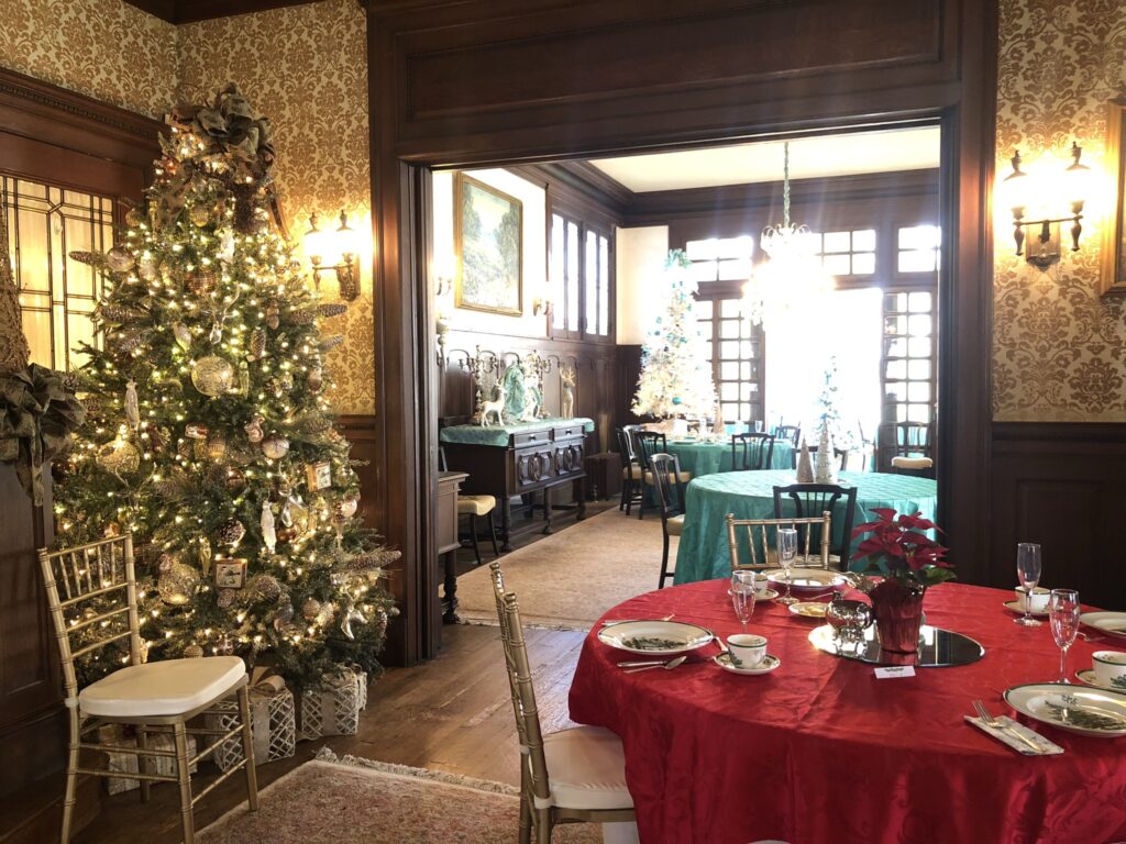 Christmas Tea at the Alexander Mansion stair hall looking toward dining room