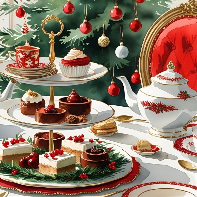 Christmas Tea red & white with delicious treats