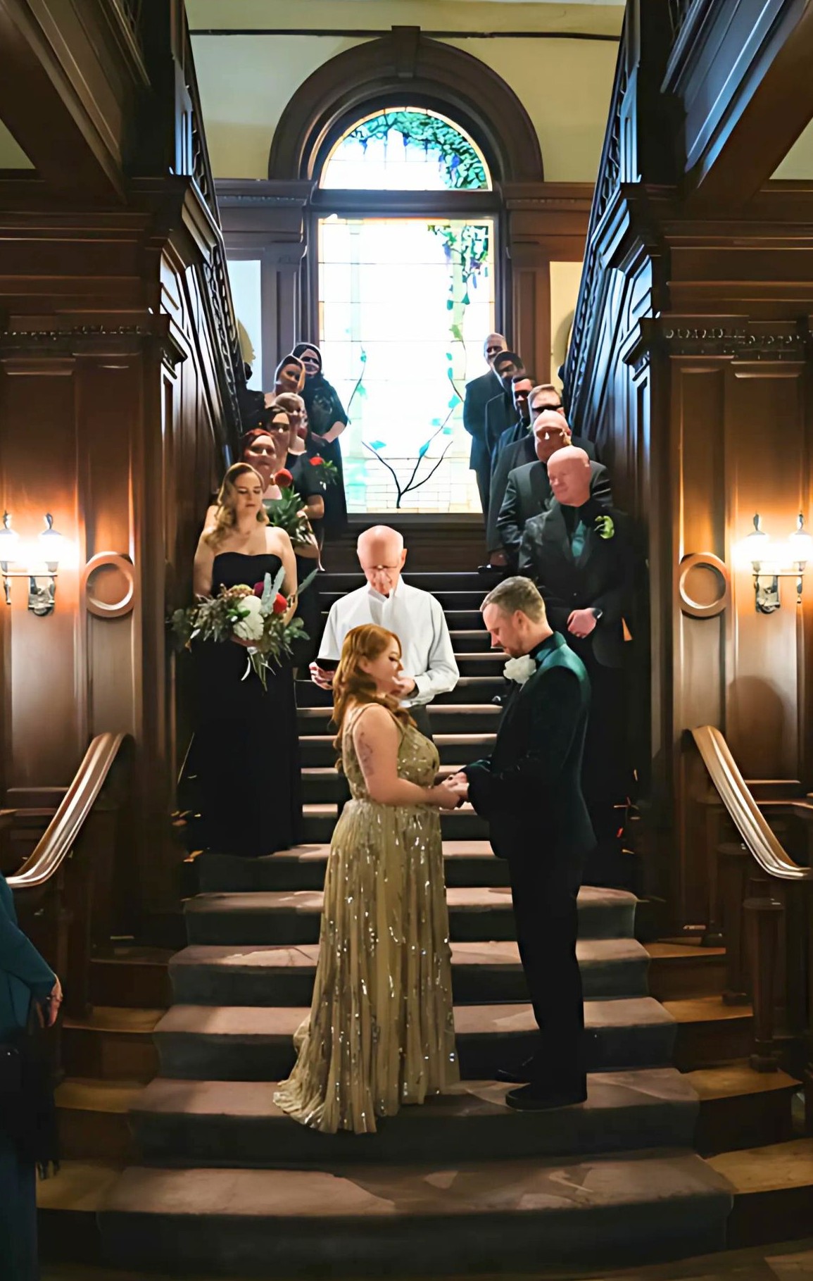 Wedding ceremony on the stairs at the Alexander Mansion Wedding ceremony on the stairs at the Alexander Mansion